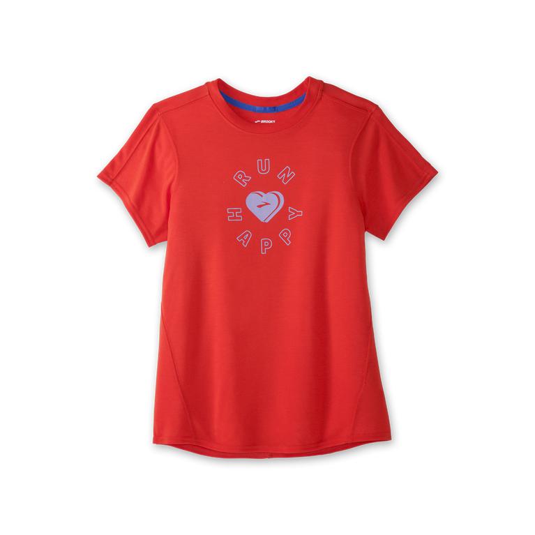 Brooks Distance Graphic Women's Short Sleeve Running Shirt - Heather Jamberry/Love Run/grey (32417-J